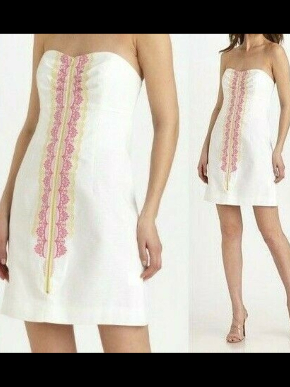 Lilly Pulitzer White Strapless Dress with Pink and Yellow Trim